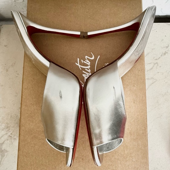 Christian Louboutin Metallic Silver Peep-Toe Heels - Picture 10 of 15
